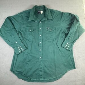 Vintage Wrangler Shirt Men 20 36 Blue Green Brushpopper Western Cowboy USA 90s